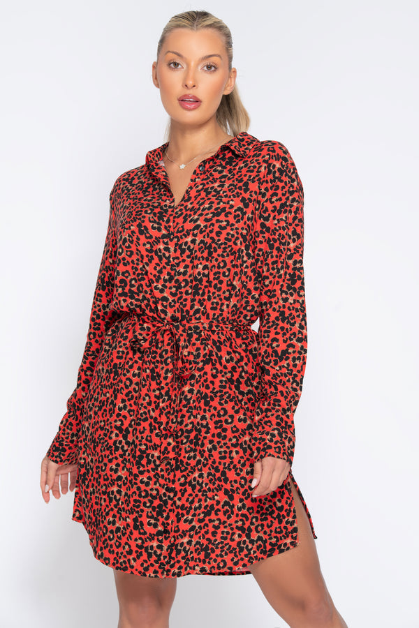 Ichi Vera Dress - Poppy Red Leo