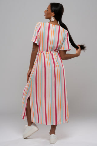 Ichi Vera Dress  - Carmine Multi Stripe