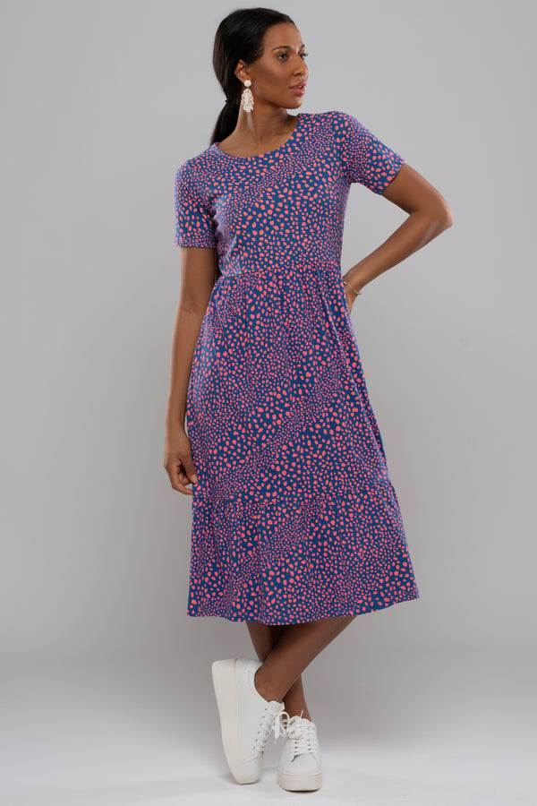 Sugarhill Brighton Unna Jersey Smock Dress - Blue, Painterly Spot