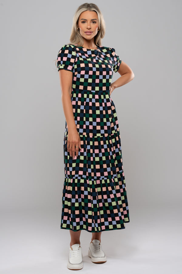 Sugarhill Brighton Polly Maxi Tiered Dress - Dark Checkerboard