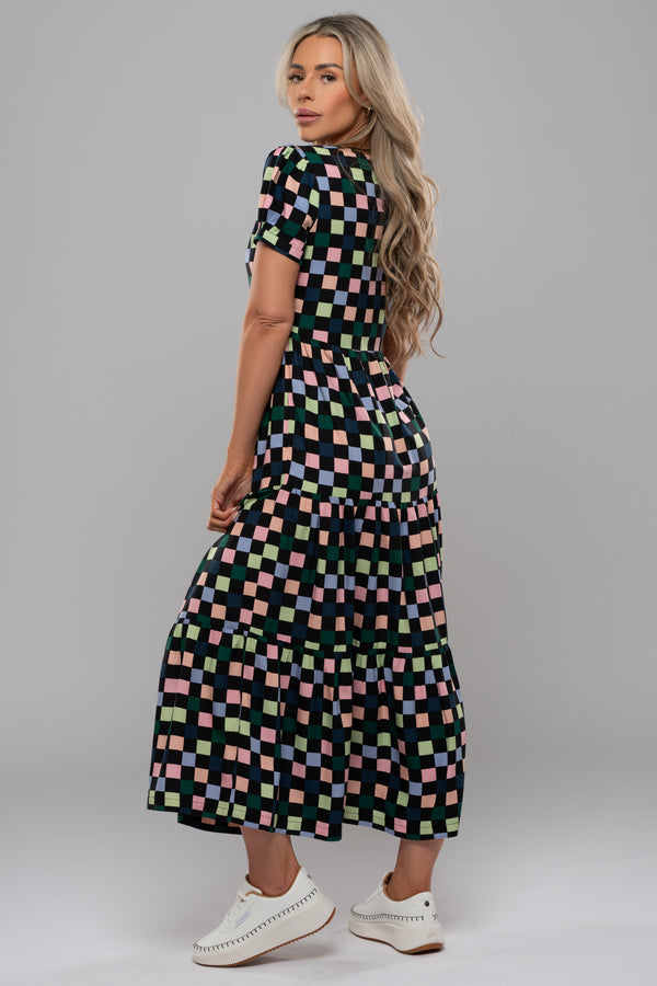 Sugarhill Brighton Polly Maxi Tiered Dress - Dark Checkerboard