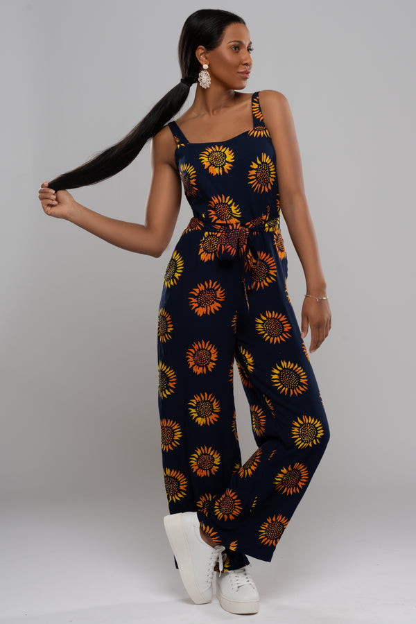 Sugarhill Brighton Harper Batik Jumpsuit - Navy Sunflowers