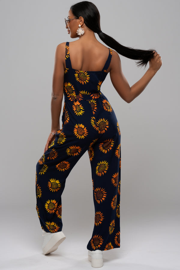 Sugarhill Brighton Harper Batik Jumpsuit - Navy Sunflowers