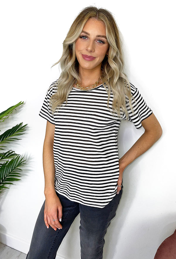 Ichi Josephine Striped T- Shirt - Black