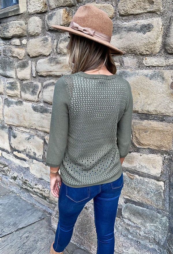 Fransa Point Knitted Pullover - Khaki