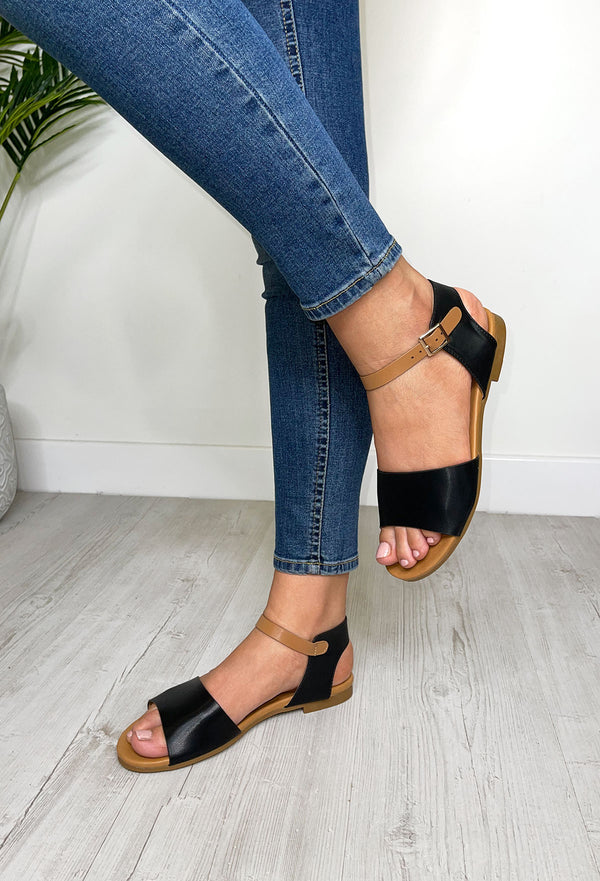 Fabs Janey Ankle Strap Sandals - Black