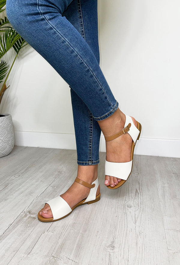 Fabs Janey Ankle Strap Sandals - Off White & Tan