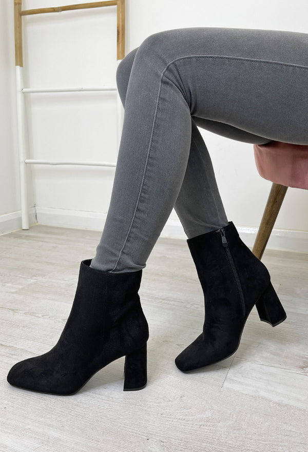Maddie Suede Heel Boots - Black