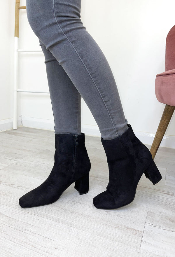 Maddie Suede Heel Boots - Black