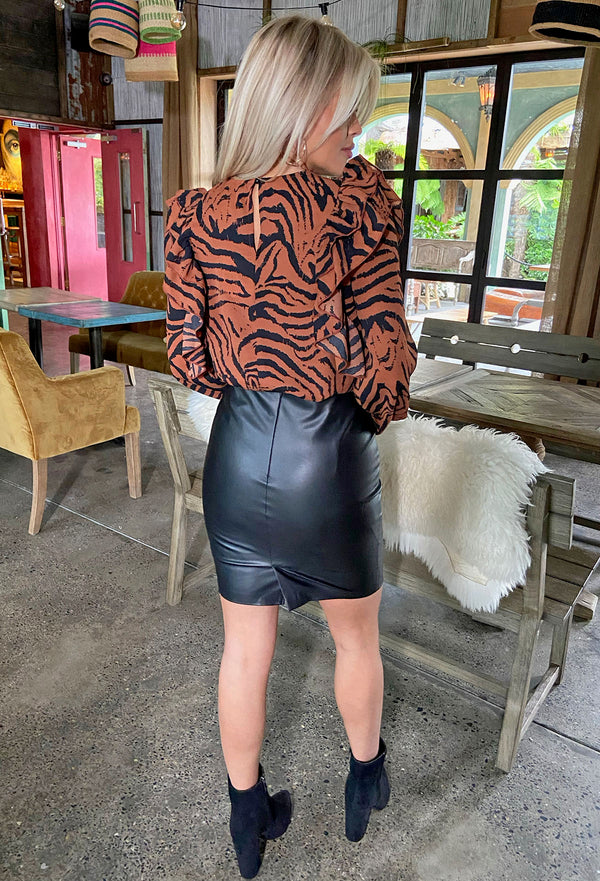 ICHI Salma Leather Look Skirt