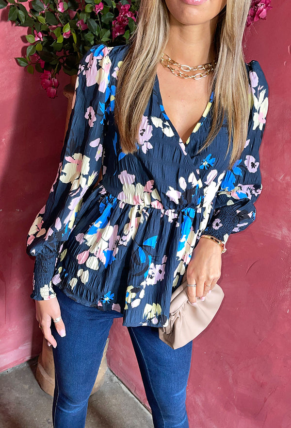 ONLY Zozo Wrap Top - Navy Floral