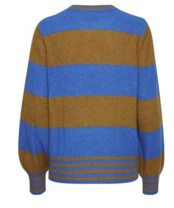 Ichi Eden Stripe Pullover - Blue & Tan
