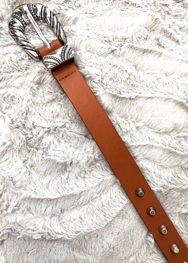 Capella Studded Tan Belt with Western Buckle